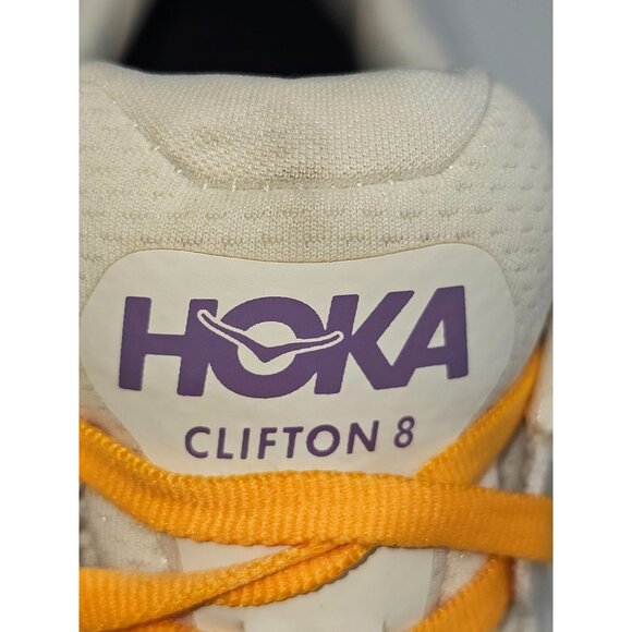Hoka One One Women's White Yellow Mesh Clifton 8 Running Shoes Size 10B 2658 - Picture 11 of 16